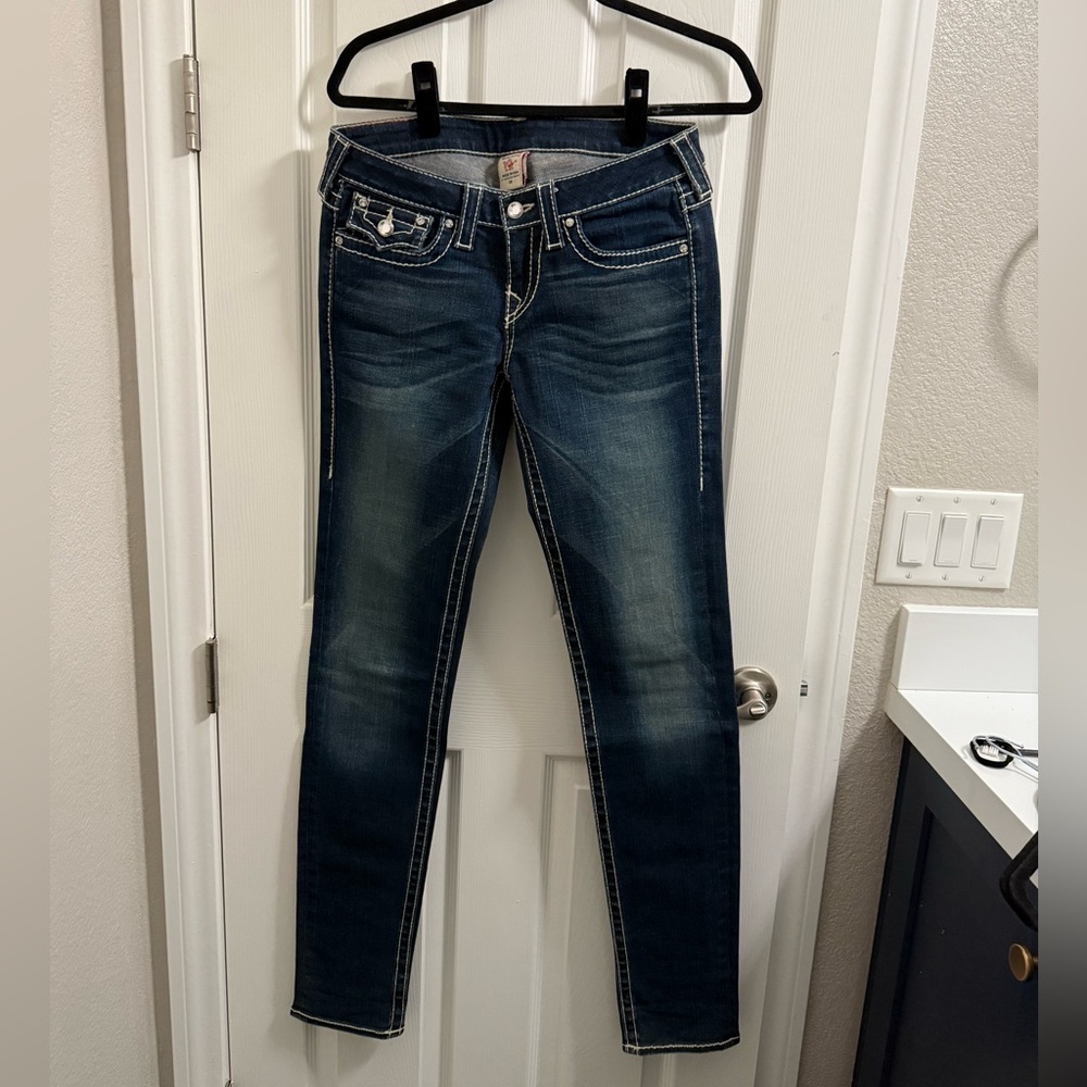 True Religion Dark Blue Jeans with White Stitching
